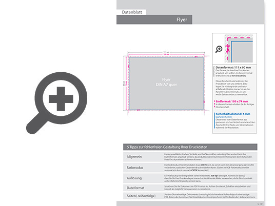 Product Bild flyer_din_a7_quer_(10_5_cm_x_7_4_cm)__beidseitig_bedruckt_(4_4_farbig_+_1_sonderfarbe_hks)